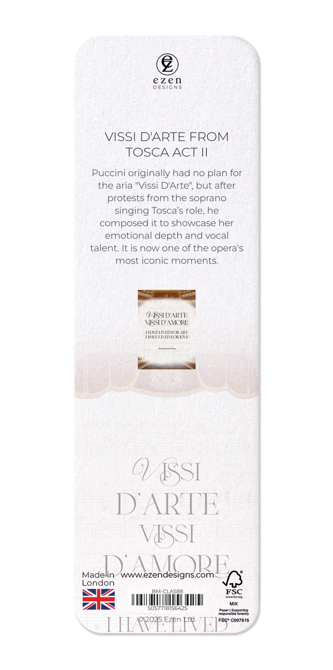 Ezen Designs - Vissi D'Arte from Tosca Act II - Bookmark - Back