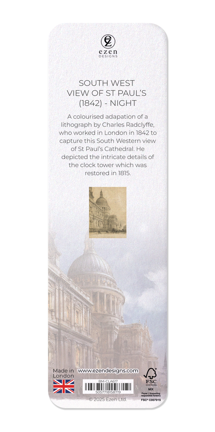 Ezen Designs - South West View of St Paul’s (1842) - Night - Bookmark - Back