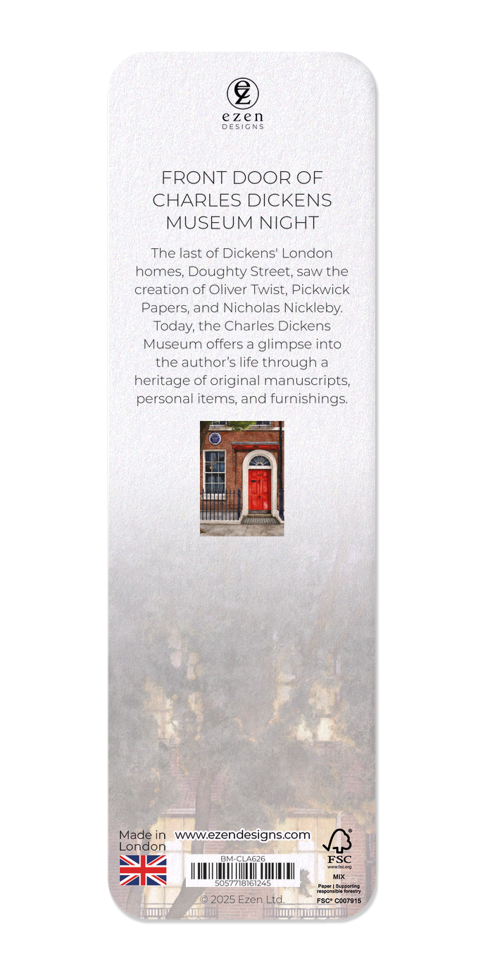 Ezen Designs - Front Door of Charles Dickens Museum Night - Bookmark - Back