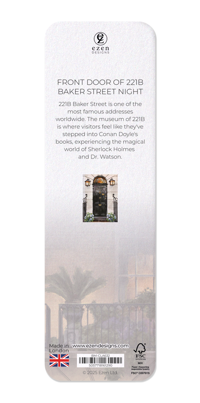 Ezen Designs - Front door of 221B Baker Street Night - Bookmark - Back