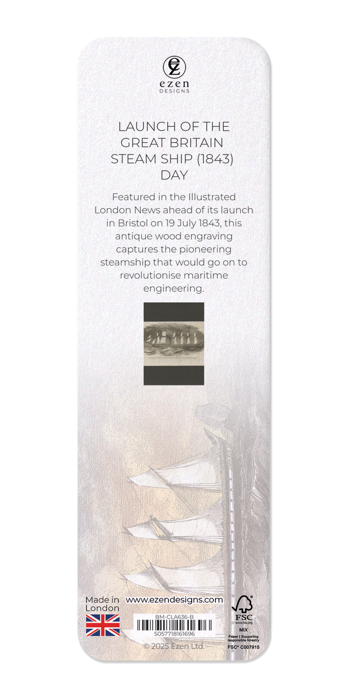 Ezen Designs - Launch of The Great Britain Steam Ship (1843) Day - Bookmark - Back