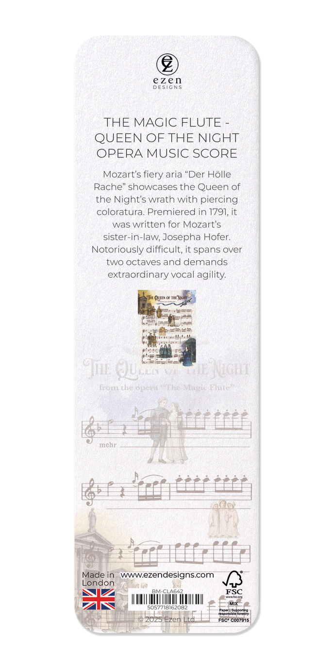 Ezen Designs - THE MAGIC FLUTE - QUEEN OF THE NIGHT - OPERA MUSIC SCORE - Bookmark - Back