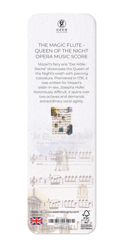 Ezen Designs - THE MAGIC FLUTE - QUEEN OF THE NIGHT - OPERA MUSIC SCORE - Bookmark - Back