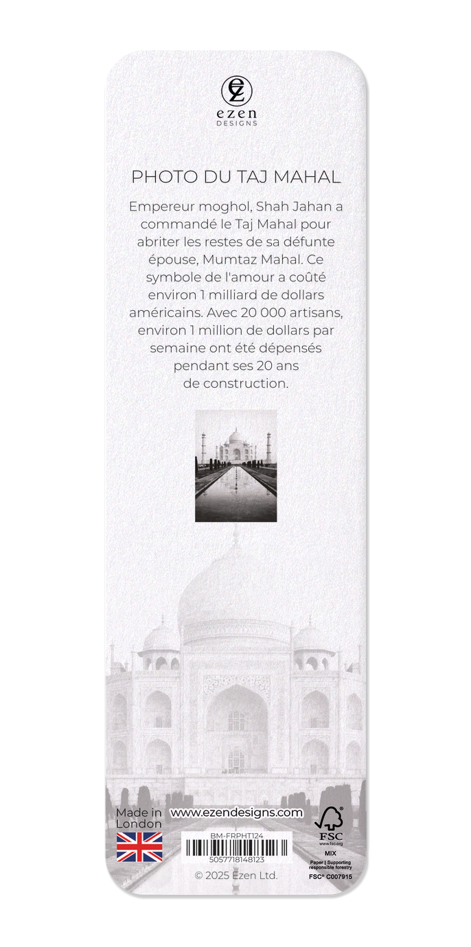Ezen Designs - PHOTO DU TAJ MAHAL - Bookmark - Back