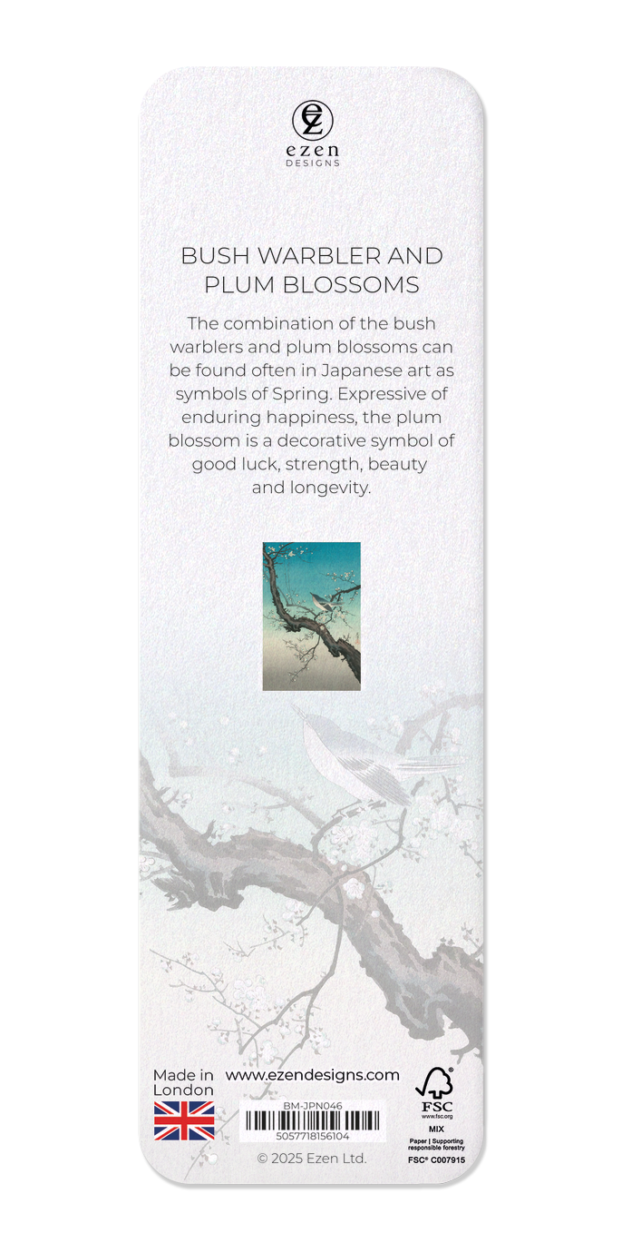 Ezen Designs - Bush warbler and plum blossoms - Bookmark - Back
