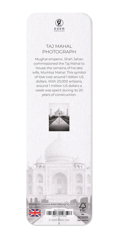 Ezen Designs - Taj Mahal Photograph - Bookmark - Back