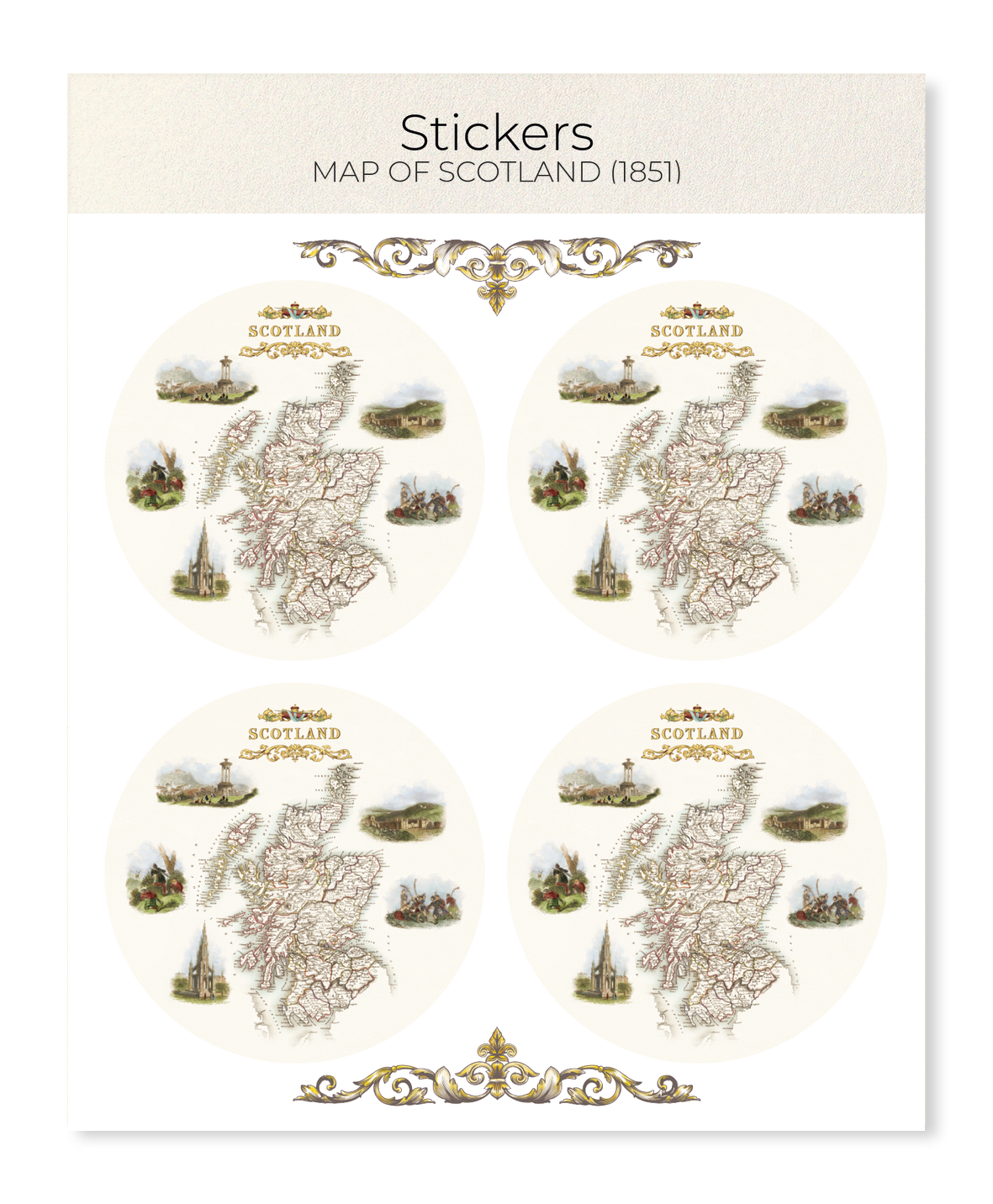 Ezen Designs - Map of Scotland (1851) - Sticker Set