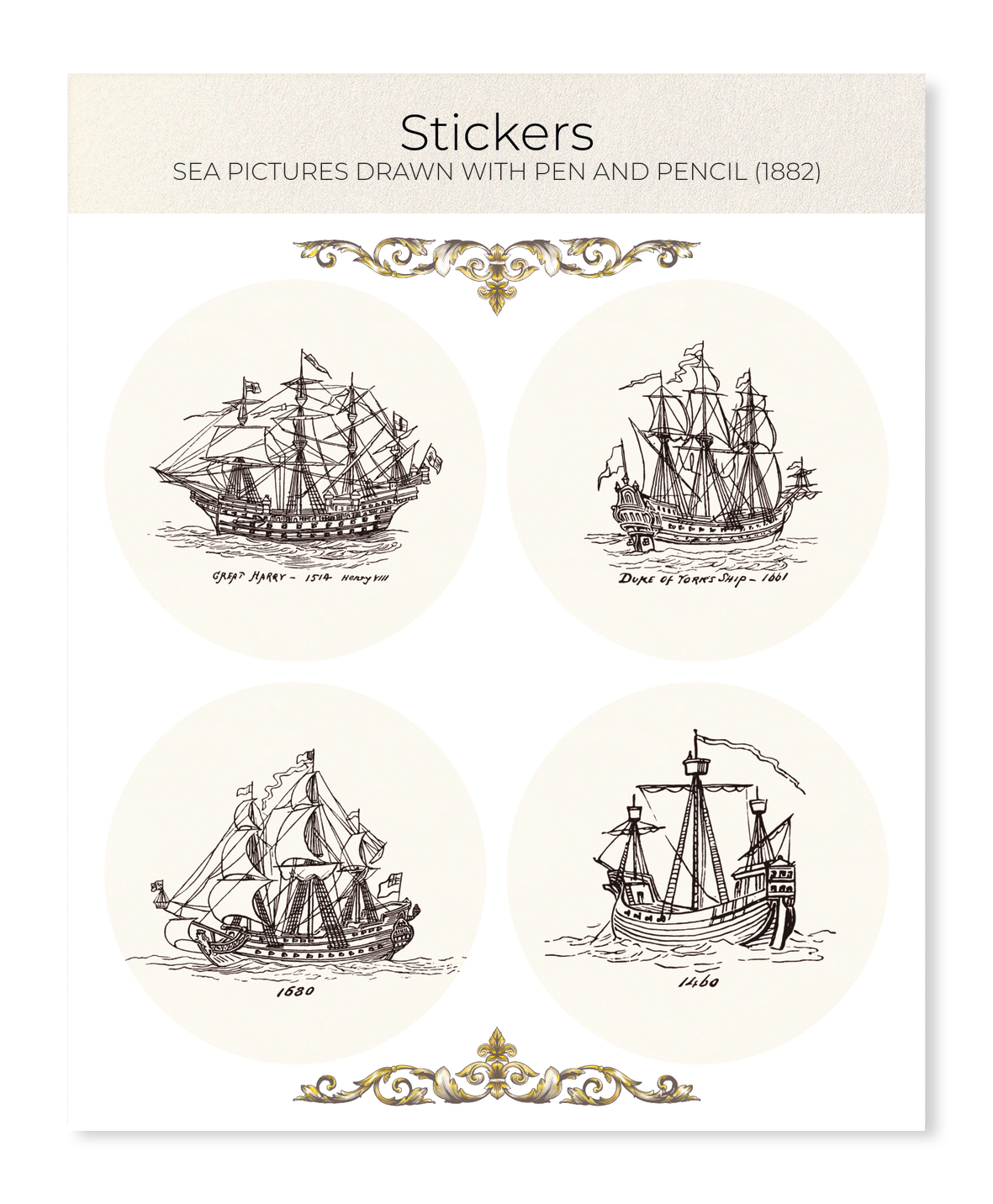 Ezen Designs - Sea Pictures Drawn with Pen and Pencil (1882) - Sticker Set