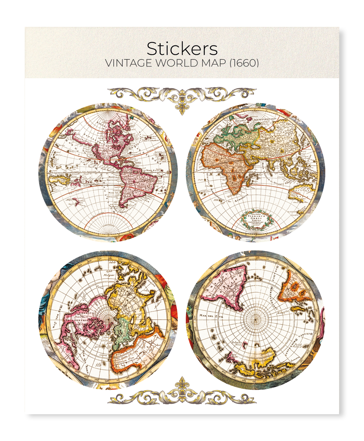 Ezen Designs - Vintage World Map (1660) - Sticker Set