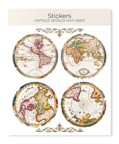 Ezen Designs - Vintage World Map (1660) - Sticker Set