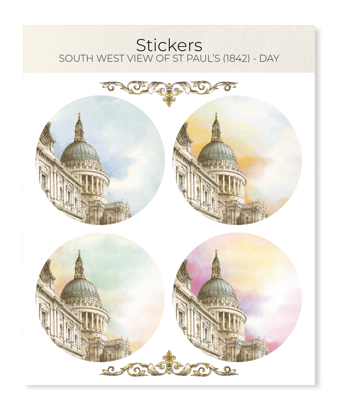 Ezen Designs - South West View of St Paul’s (1842) - Day - Sticker Set