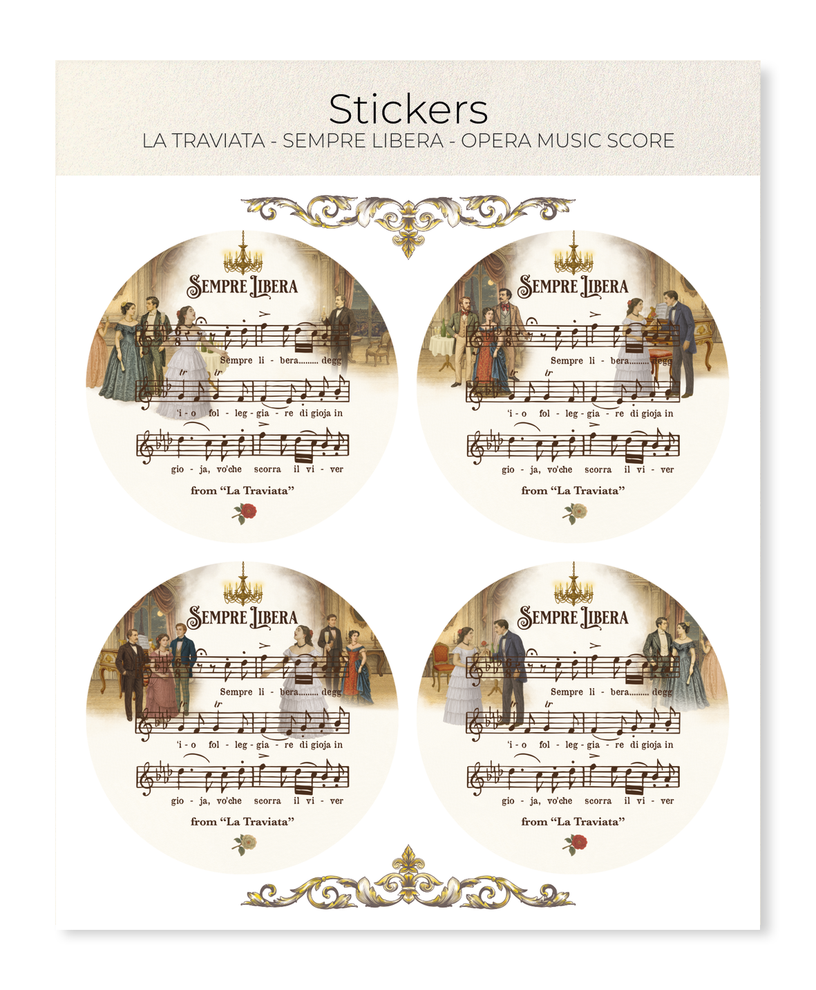 Ezen Designs - La Traviata - Sempre Libera - Opera Music Score - Sticker Set