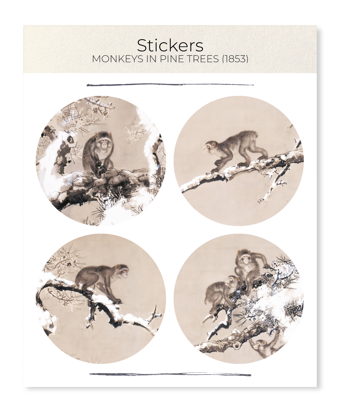 Ezen Designs - Monkeys in Pine Trees (1853) - Sticker Set