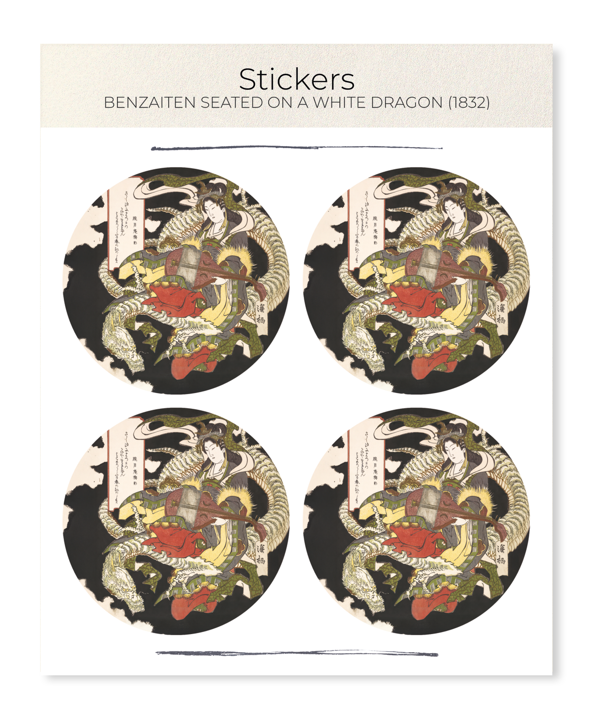 Ezen Designs - Benzaiten Seated on a White Dragon (1832) - Sticker Set