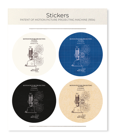 Ezen Designs - Patent of motion picture projecting machine (1934) - Sticker Set