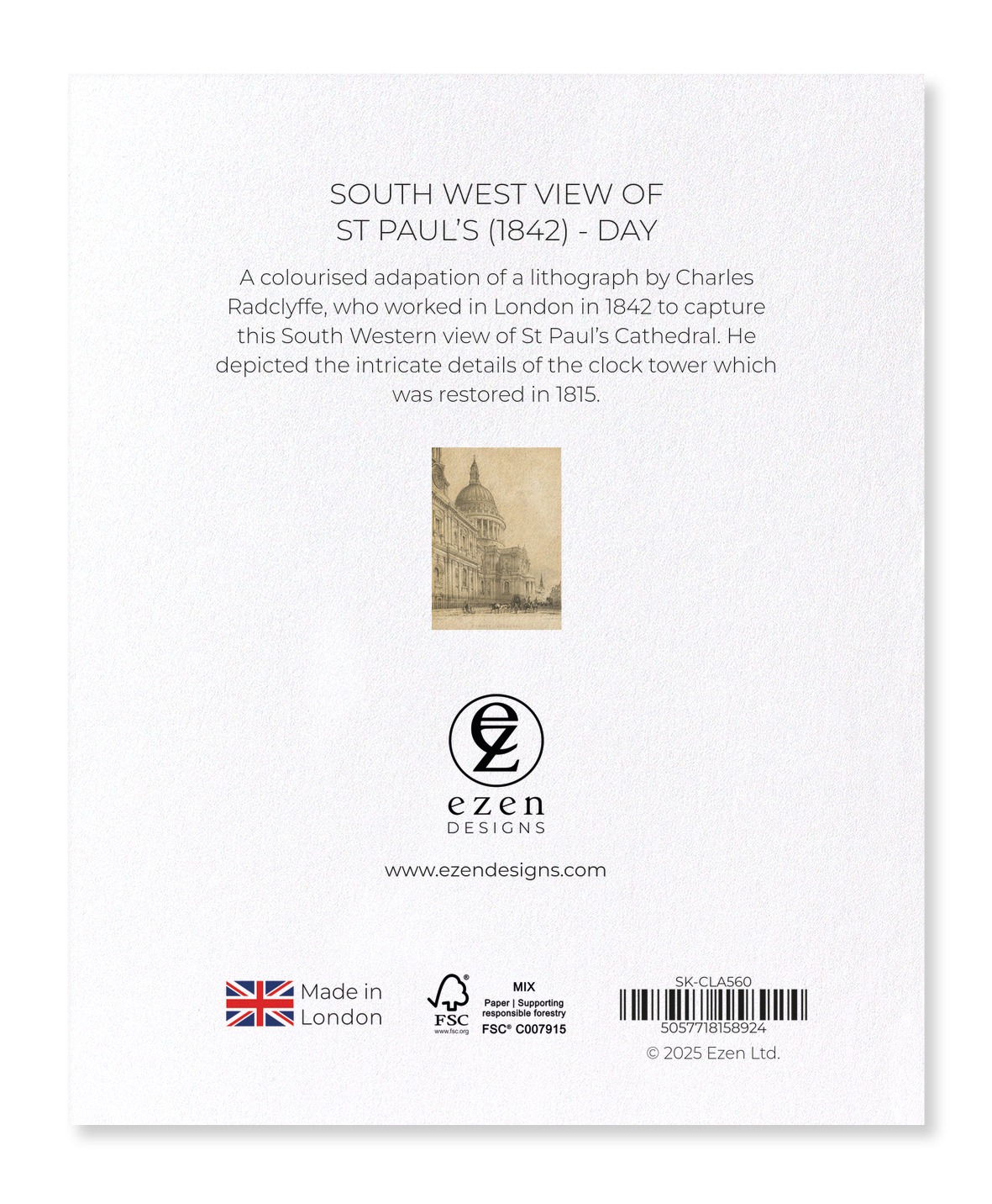 Ezen Designs - South West View of St Paul’s (1842) - Day - Sticker Set
