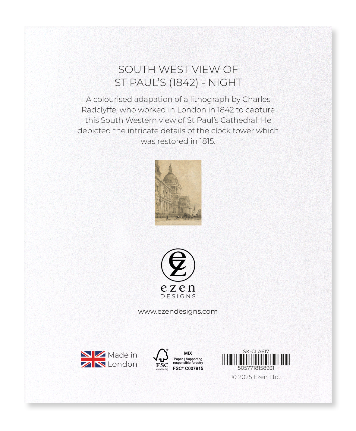 Ezen Designs - South West View of St Paul’s (1842) - Night - Sticker Set