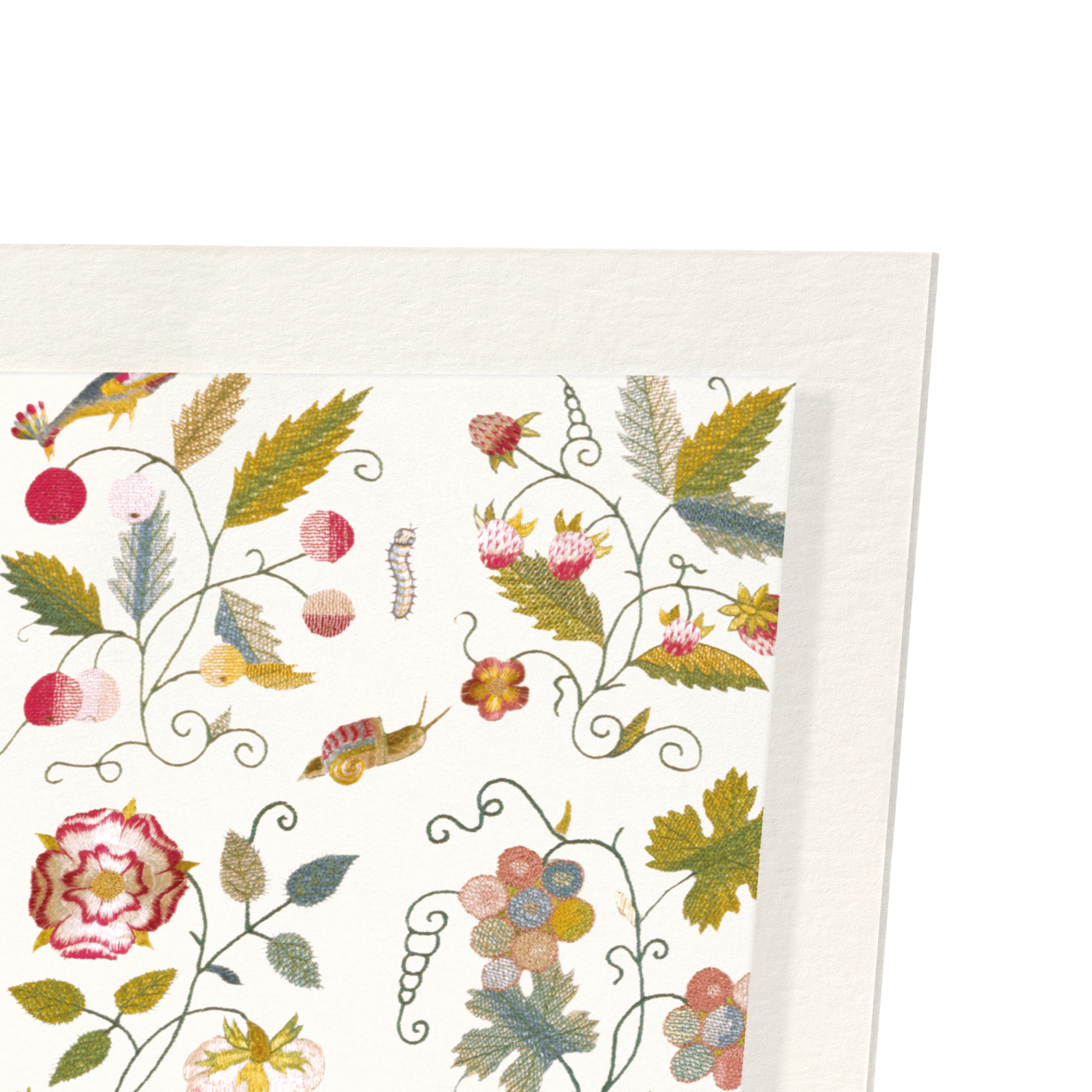 TUDOR EMBROIDERY OF NATURE ON WHITE (17TH C.): Pattern Art Print