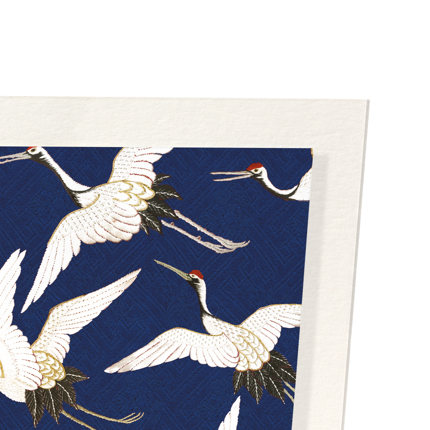 CRANE EMBROIDERY ON BLUE: Pattern Art Print