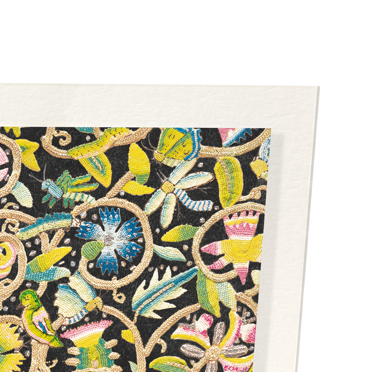 TUDOR COIF EMBROIDERY ON BLACK (17TH C.): Pattern Art Print