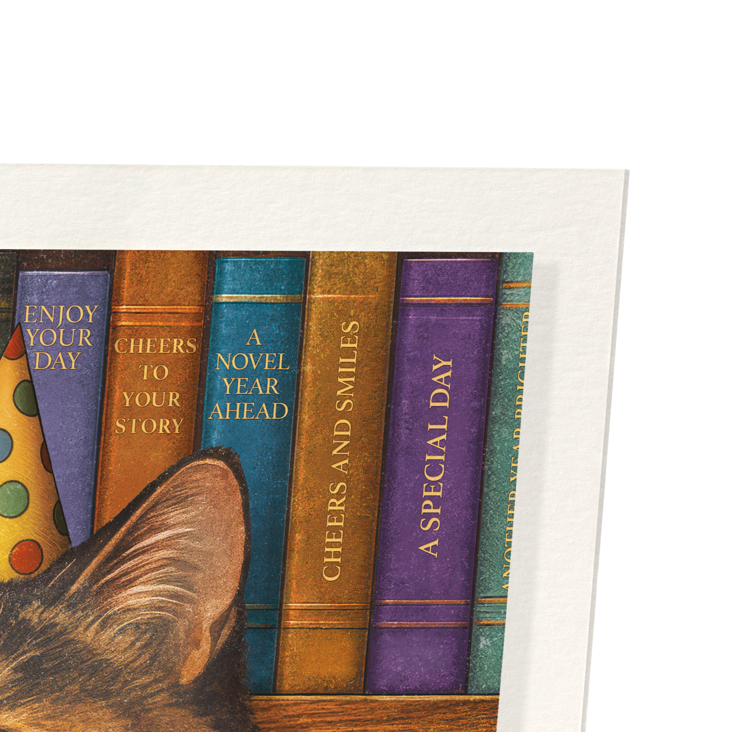 BIRTHDAY CAT AND BOOKS: Painting Art Print