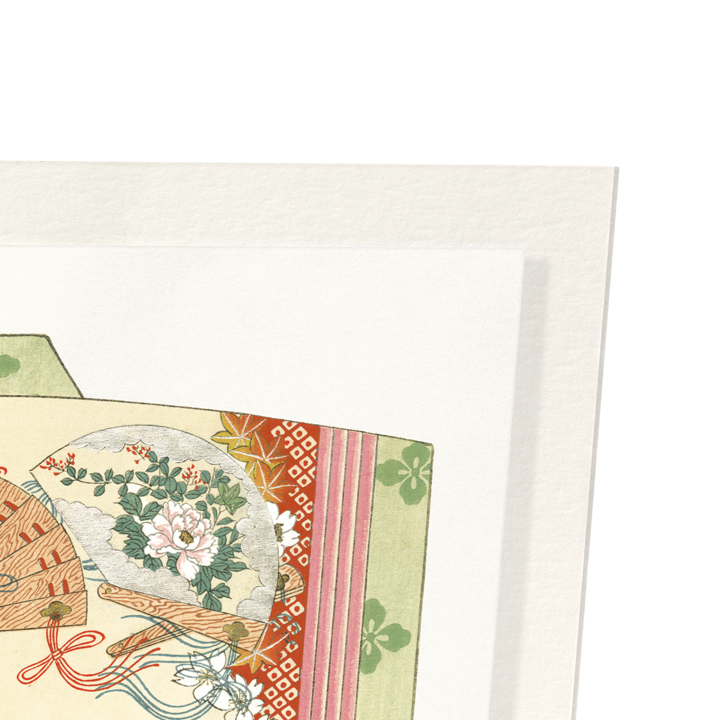 KIMONO OF LUCKY SYMBOLS AND WOODEN FANS (1899): Japanese Art Print