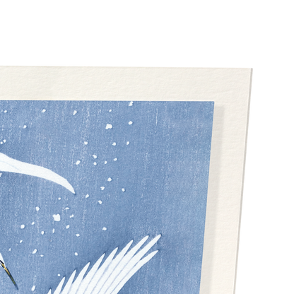 EGRETS DESCENDING IN SNOW: Japanese Art Print