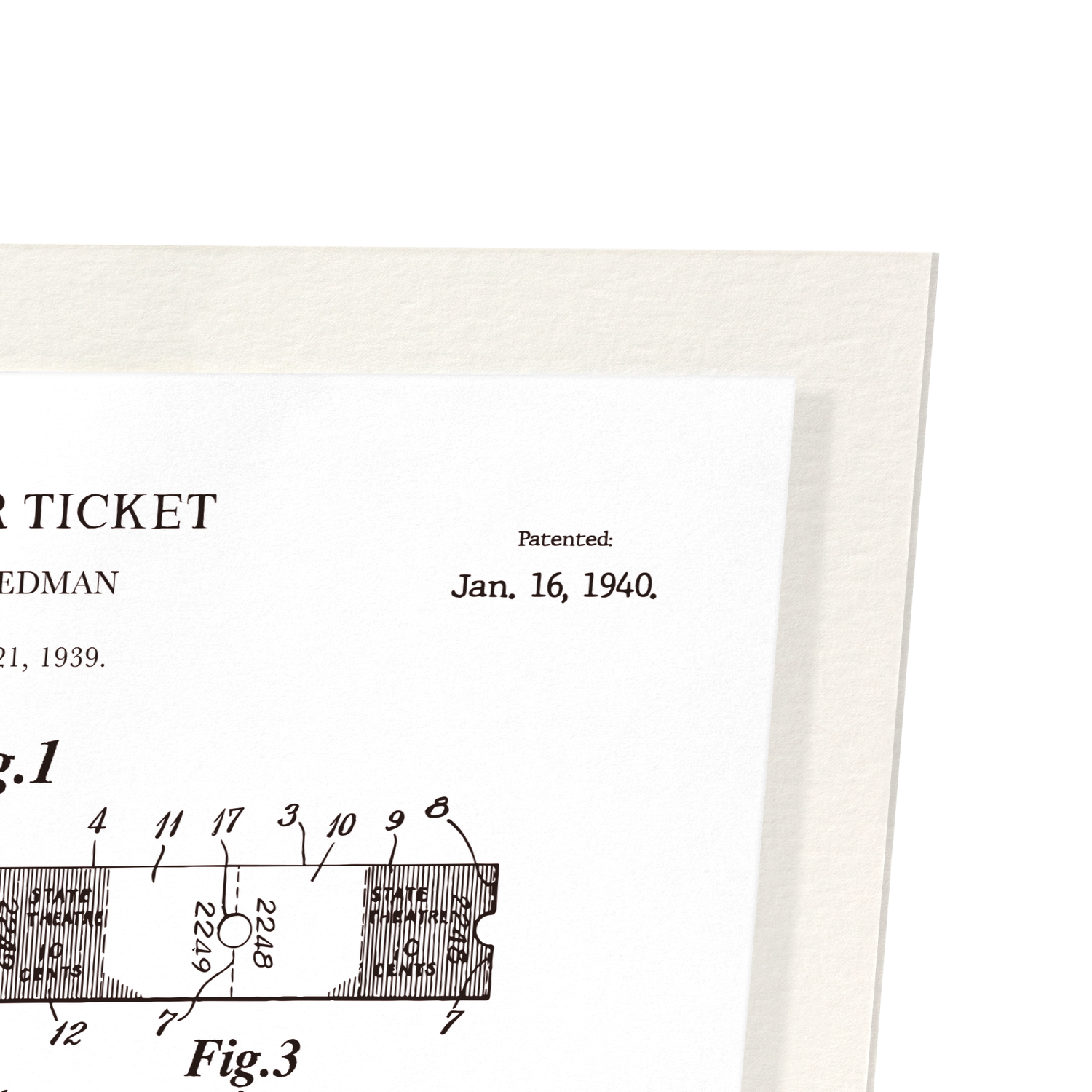 PATENT OF THEATRE TICKET (1940): Patent Art Print