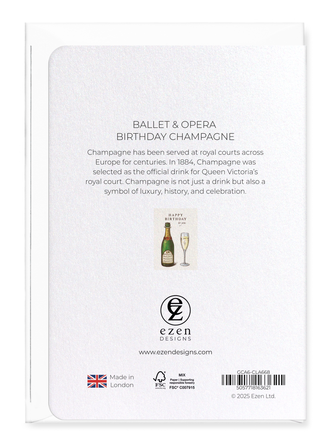 Ezen - Ballet & Opera Birthday Champagne - Greeting Card - Back