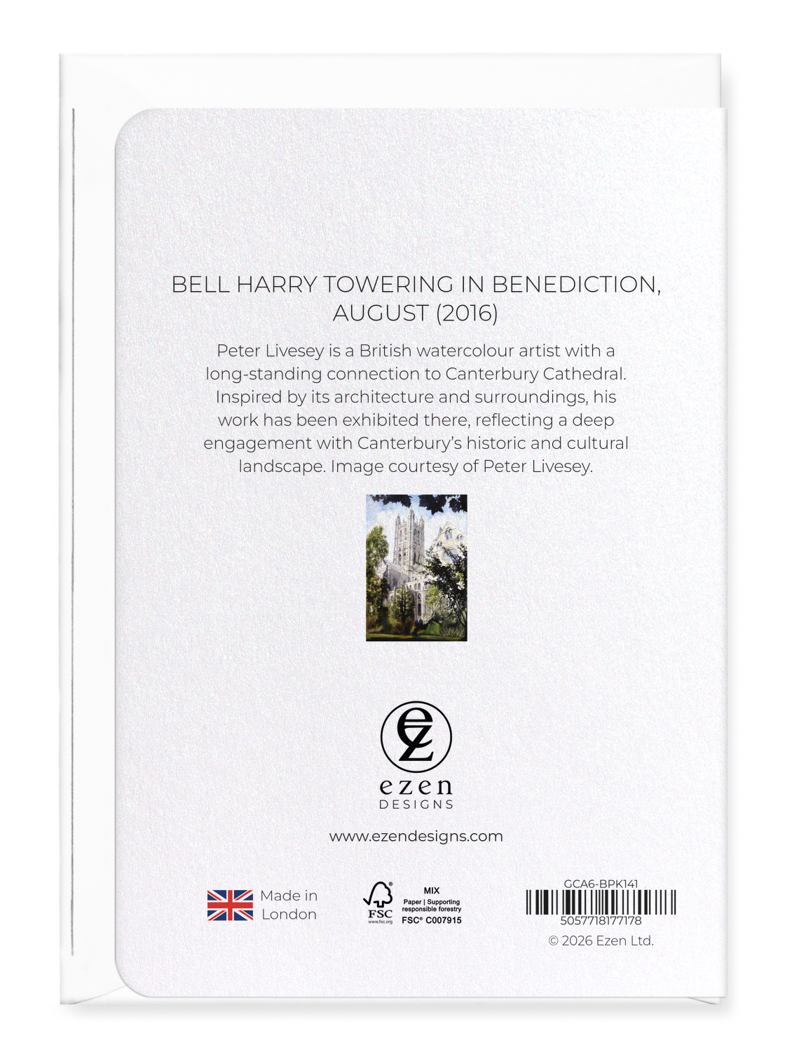 Ezen - Bell Harry towering in Benediction, August (2016) - Greeting Card - Back
