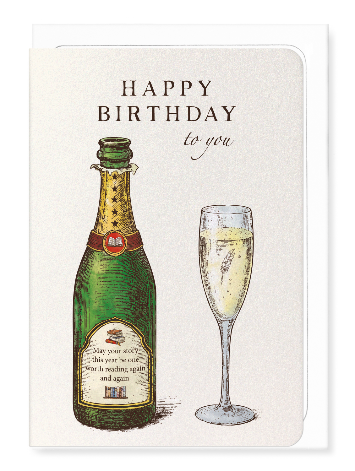 Ezen - Book Reading Birthday Champagne - Greeting Card - Front