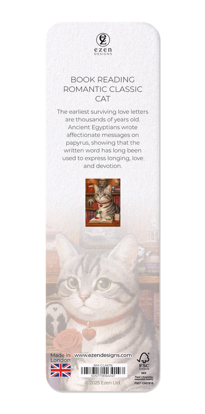 Ezen - Book Reading Romantic Classic Cat - Bookmark - Back