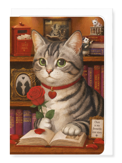 Ezen - Book Reading Romantic Classic Cat - Greeting Card - Front