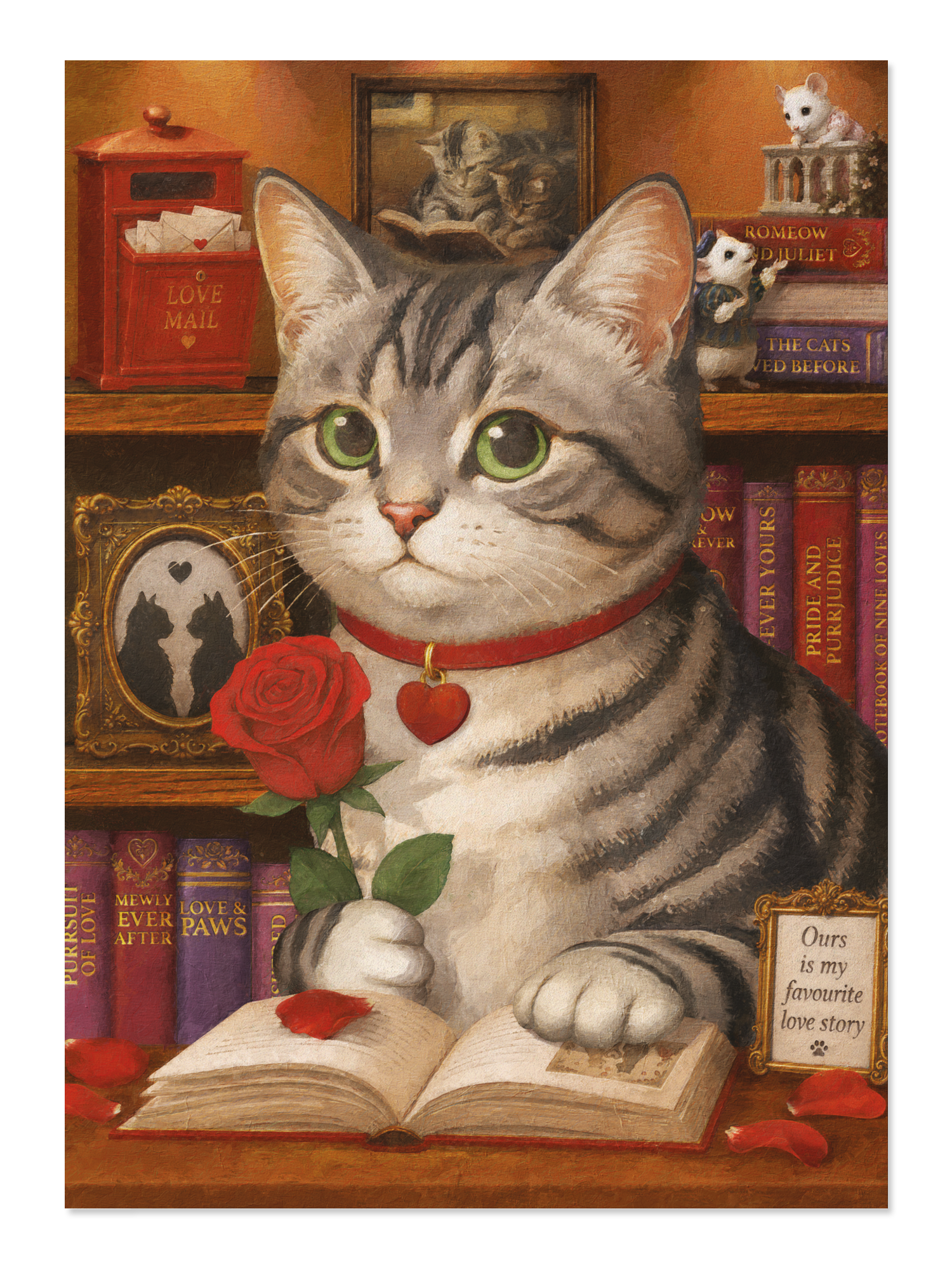 Ezen - Book Reading Romantic Classic Cat - Postcard - Front