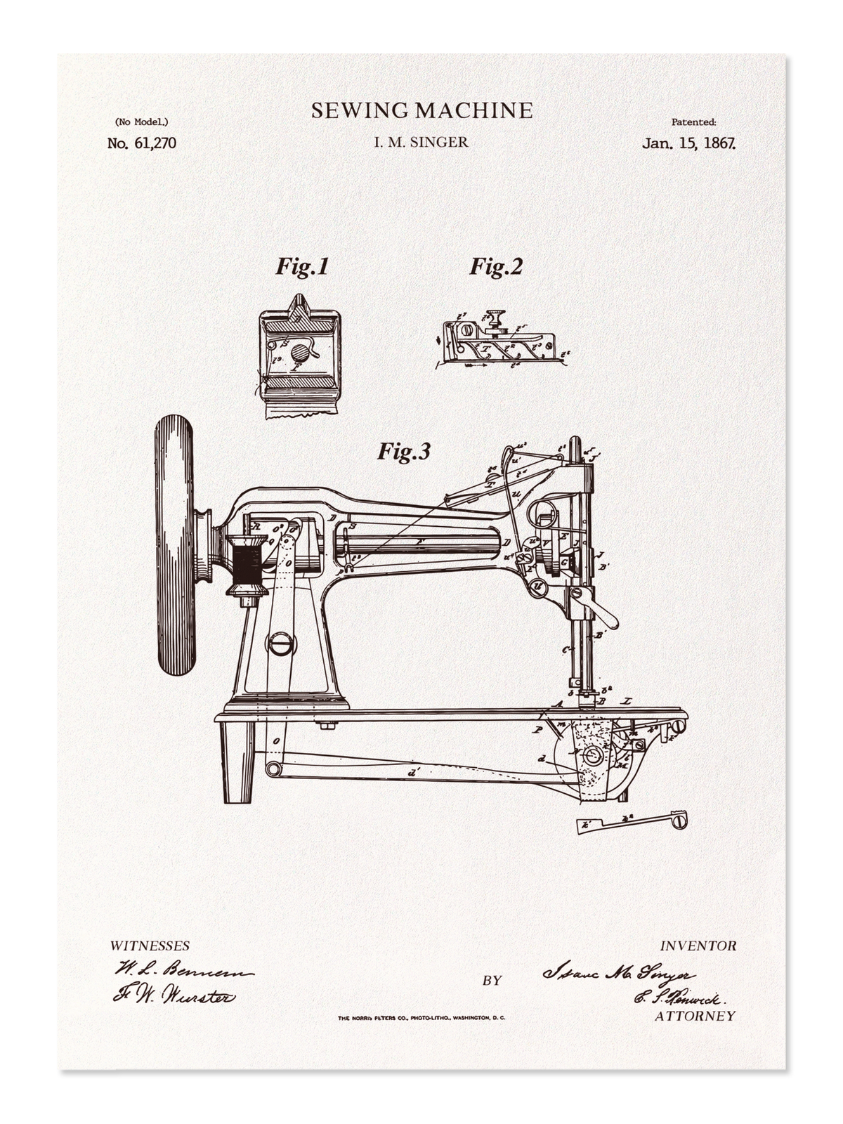 Ezen - BREVET DE MACHINE À COUDRE (1867) - Postcard - Front