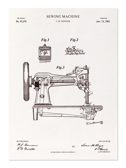 Ezen - BREVET DE MACHINE À COUDRE (1867) - Postcard - Front