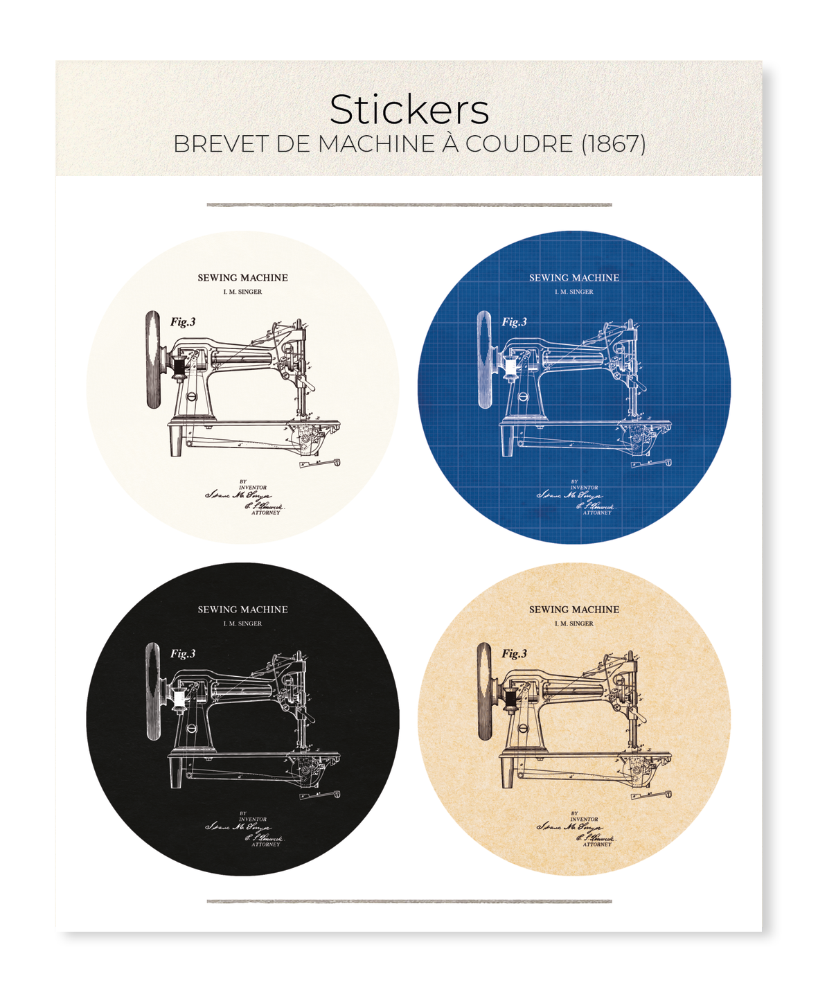 Ezen - BREVET DE MACHINE À COUDRE (1867) - Sticker Set