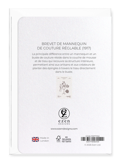 Ezen - BREVET DE MANNEQUIN DE COUTURE RÉGLABLE (1917) - Greeting Card - Back