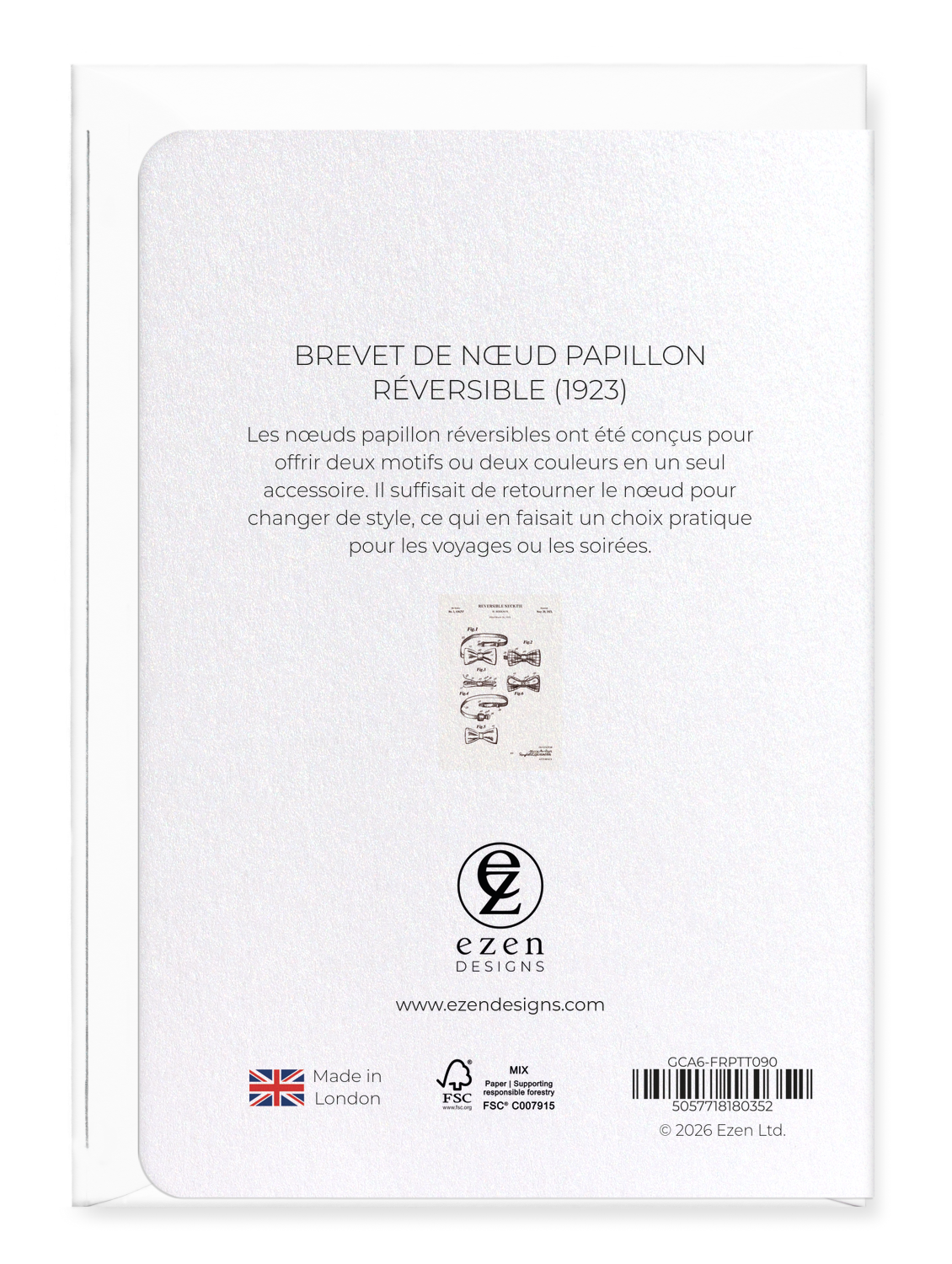 Ezen - BREVET DE NŒUD PAPILLON RÉVERSIBLE (1923) - Greeting Card - Back