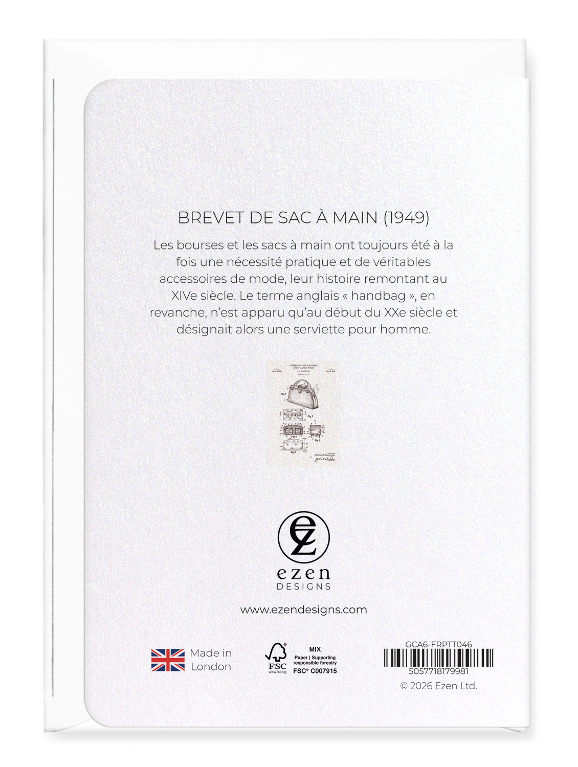 Ezen - BREVET DE SAC À MAIN (1949) - Greeting Card - Back
