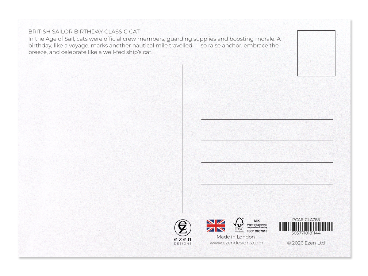 Ezen - British Sailor Birthday Classic Cat - Postcard - Back