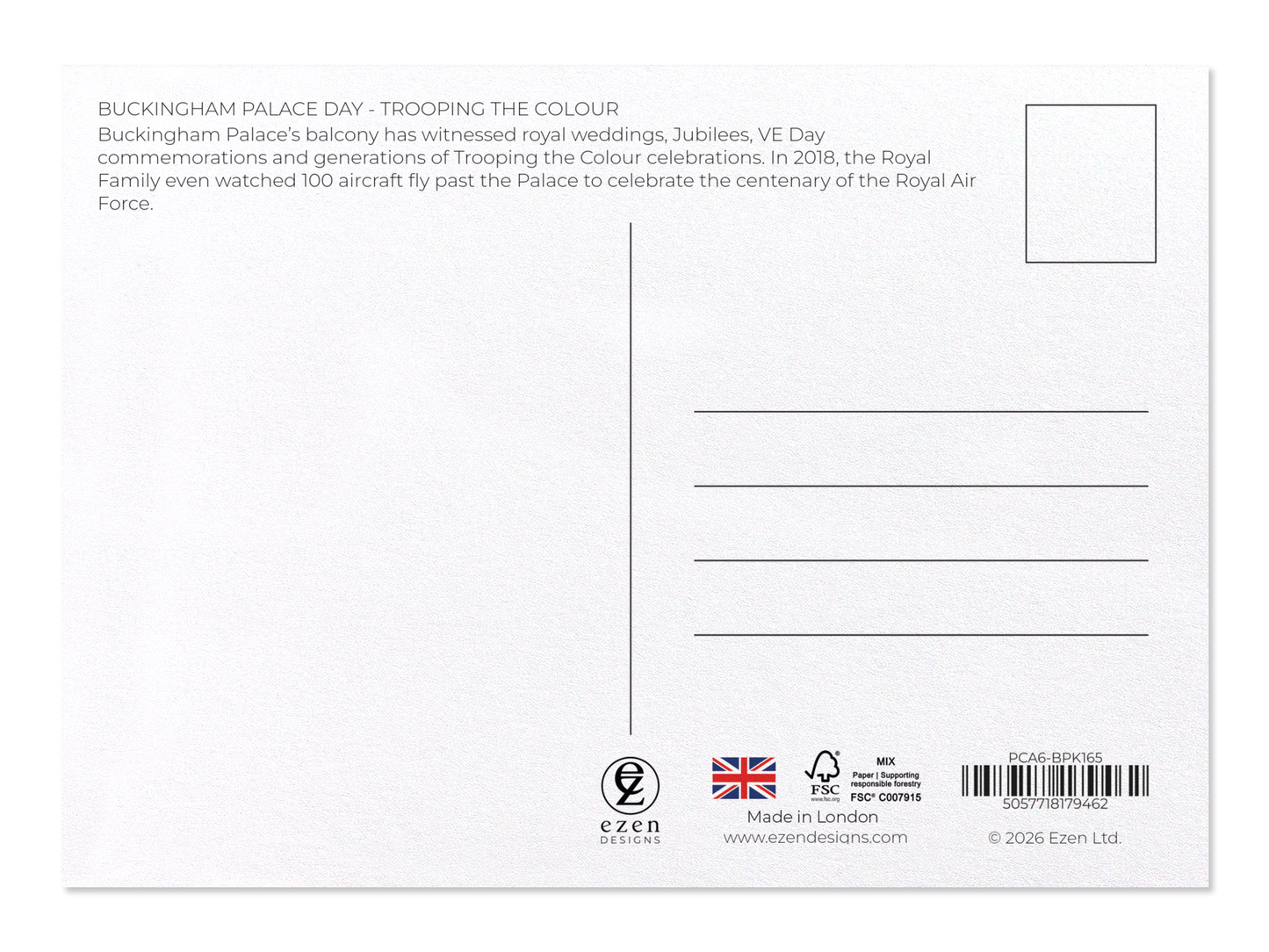 Ezen - Buckingham Palace Day - Trooping the Colour - Postcard - Back