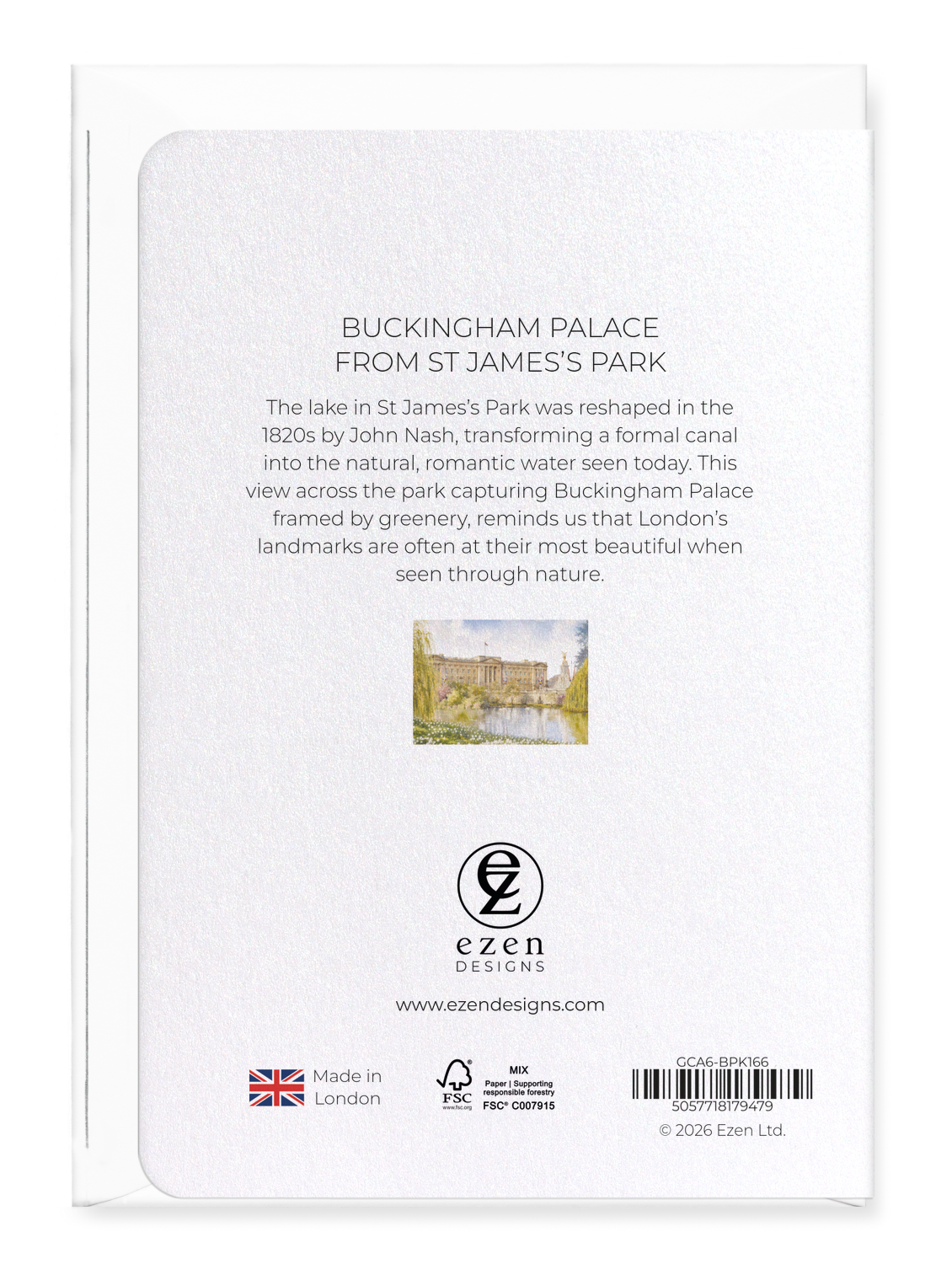 Ezen - Buckingham Palace from St James’s Park - Greeting Card - Back