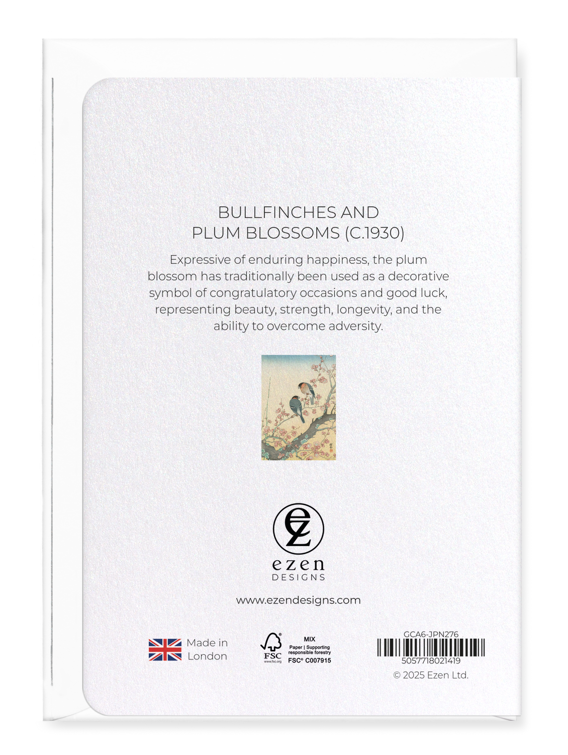 Ezen - BULLFINCHES AND PLUM BLOSSOMS (C.1930) - Greeting Card - Back