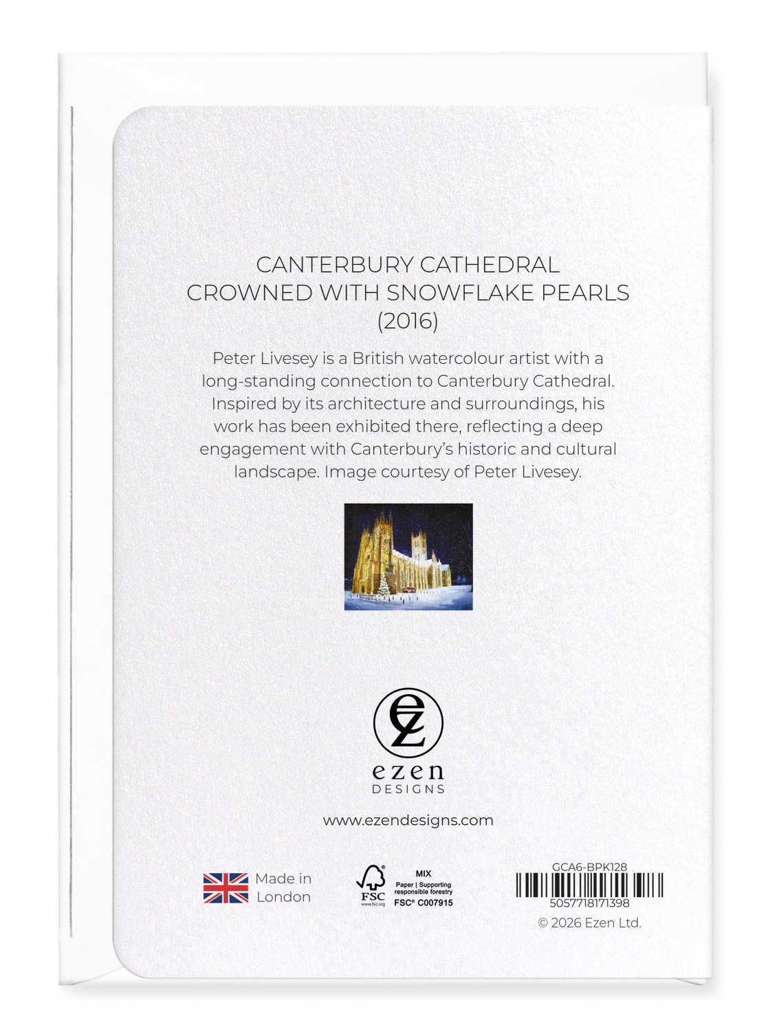 Ezen - Canterbury Cathedral Crowned with Snowflake Pearls (2016) - Greeting Card - Back