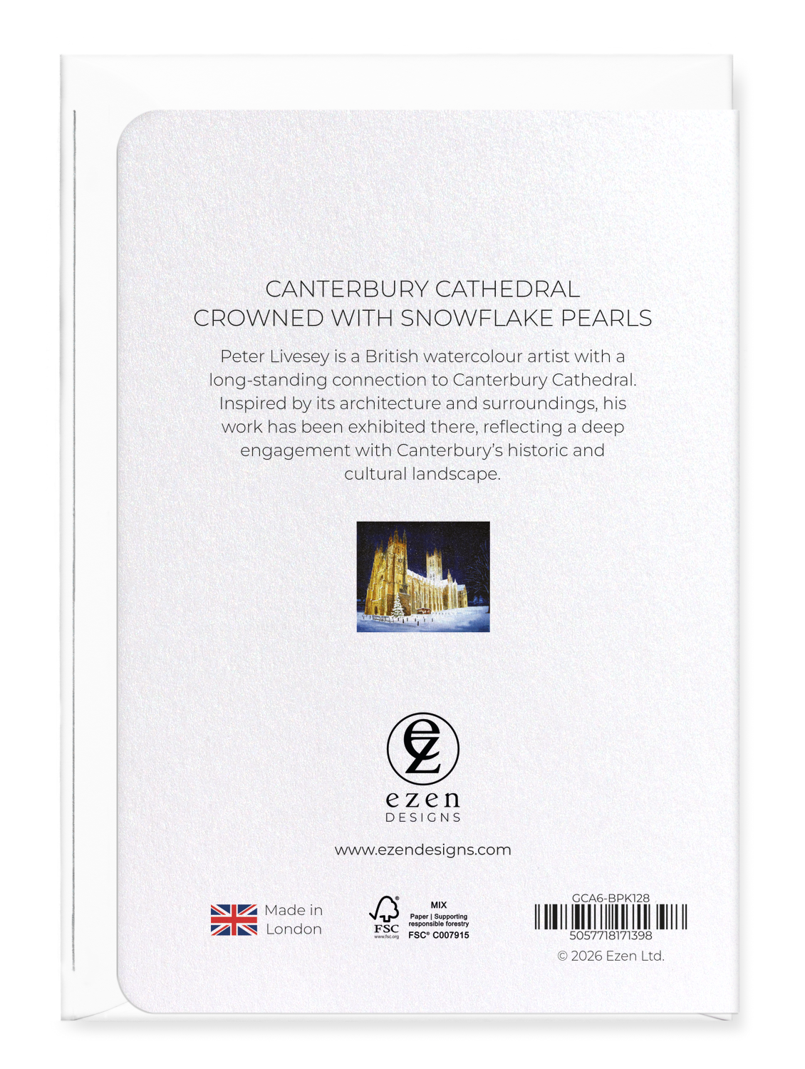 Ezen - Canterbury Cathedral Crowned with Snowflake Pearls - Greeting Card - Back