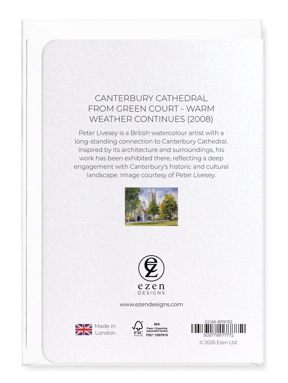 Ezen - Canterbury Cathedral from Green Court - Warm weather continues (2008) - Greeting Card - Back