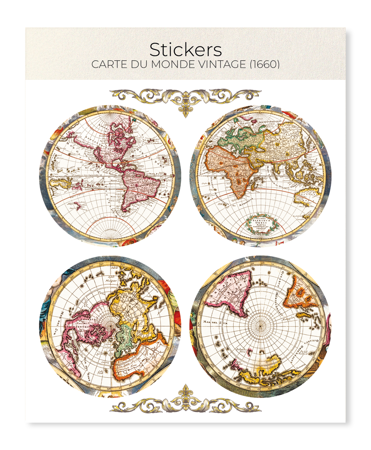 Ezen - Carte du Monde Vintage (1660) - Sticker Set