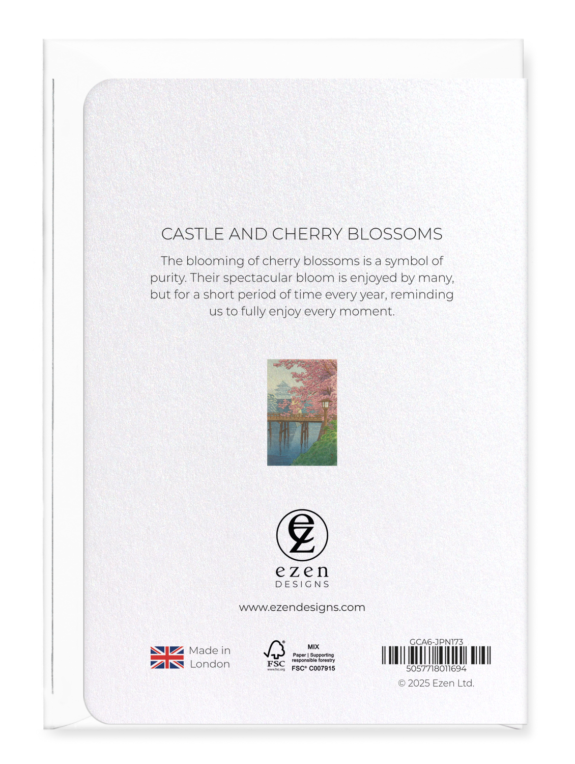 Ezen - Castle and cherry blossoms - Greeting Card - Back