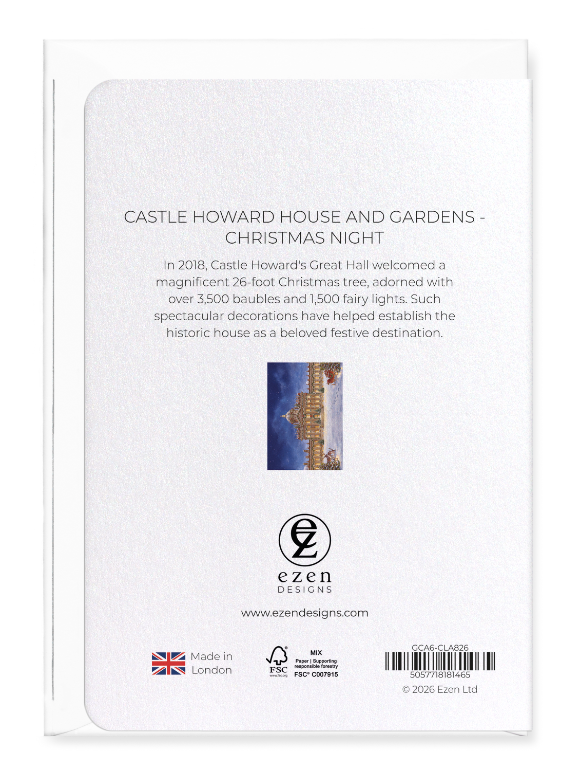 Ezen - CASTLE HOWARD HOUSE AND GARDENS - CHRISTMAS NIGHT - Greeting Card - Back